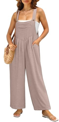 IWOLLENCE - Salopette da donna per l'estate UK, tuta estiva, per gravidanza e maternità, vestibilità larga, casual, con tasche laterali, spalline regolabili, Cachi chiaro, XL