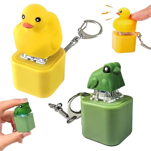 2PCS Porte-Clés Grenouille Coassante, Clavier de Clavier de canard Mignon, Porte-clés Grenouille avec Bouton Sonore, Jouet Anti-Stress Grenouille coassante, Frog Croaking Fidget Toy, pour Adultes