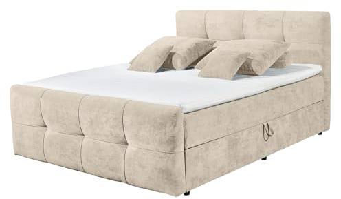 Boxspringbett TOULOUSE - 160x200cm - beige - Microfaser mit Stauraum