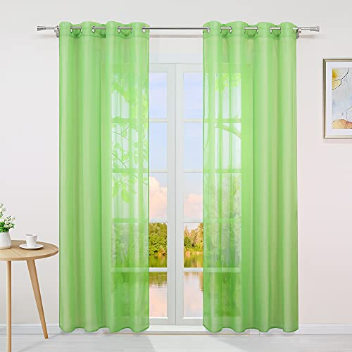 Yujiao Mao Voile Vorhang Ösen Gardinen Schal Uni Transparent Ösenvorhang 1er-Pack BxH 140x145cm Grün