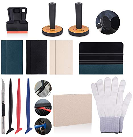 Winjun Profi Autofolie Tönungsfolie Folierungs Werkzeug Set Car Wrapping Micro Rakel Filzrakel Magnethalter Arbeitshandschuhe 9mm Cuttermesser Mini Schaber