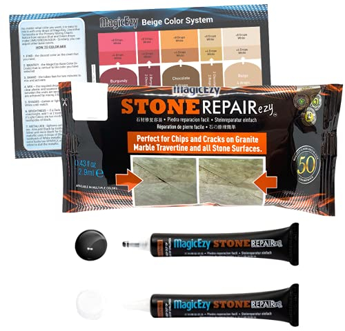 MagicEzy Stone Repairezy (Black/White Kit): Stone Fix - Repair Chipped and Cracked Granite Tiles and Countertops Fast - Marble, Granite and Travertine Repair Kit - Super Strong