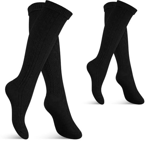 Celodoro Paire de chaussettes traditionnelles pour homme et femme avec revers - Noir - 43-46