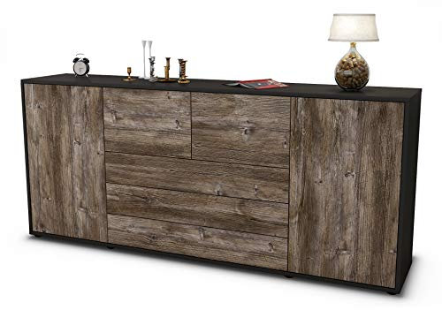 Stil.Zeit Sideboard Eliana, Korpus anthrazit matt, Front Holz-Design Treibholz (180x79x35cm) Push-to-Open Technik & Leichtlaufschienen