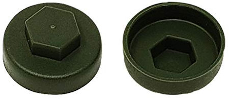TechFast Roofing Screw Cover Caps | 19mm | Olive Green - Plastic | Box 100