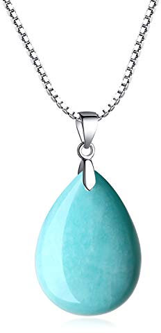 COAI Geschenkideen Damen Halskette 925 Sterling Silber Kette mit Träne der Engel Wassertropfen Anhänger aus Amazonit