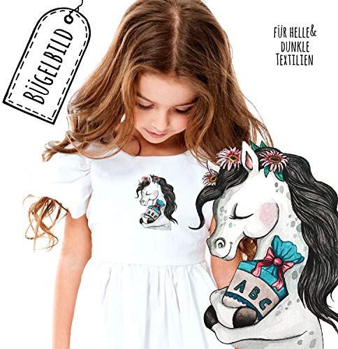 Bügelbilder Applikation Pferd Pferdchen mit Schultüte Bügelbild Patch Bügelmotiv Aufbügelbilder Kissen Shirt Taschen bb195 - ausgewählte Größe: *Gr.2 - ca. 10,5cm x 15cm (auf A6 angepasst)*