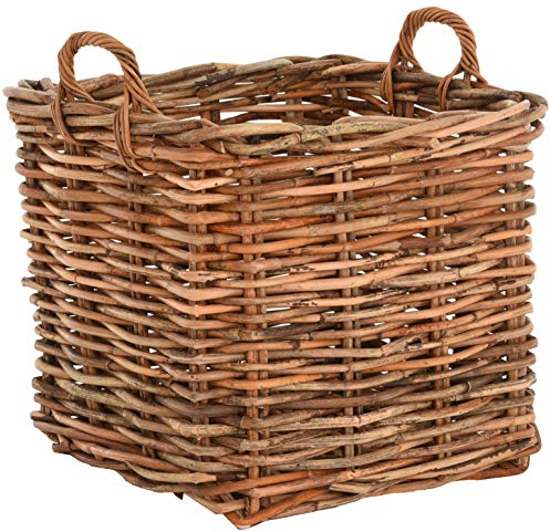 Großer Pflanzkorb Natur Rattan XXL Übertopf Korb mit Griffen Garten Pflanzen Deko-Korb (Quadratisch, Mittel)