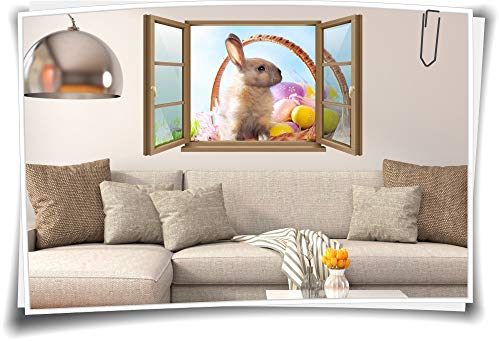 Medianlux Wand-Tattoo Wand-Bild Fenster Oster-Eier Korb Hase Bunt Ostern Fest Aufkleber Folie Deko Wohnzimmer Küche Folie Digitaldruck, 150x97cm wb22wb859-127737