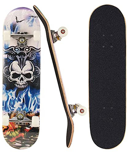 Sumeber Skateboard für Anfänger 31 x 8 Zoll Komplettboard mit ABEC-7 Kugellager Double Kick Skateboards Geburtstagsgeschenk für Kinder Teenager und Erwachsene (König Schädel)