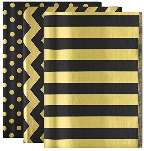 MIAHART 60 Stück Gold Schwarz Seidenpapier Bulk 3 Style Dekoratives Metallic-Geschenkpapier für Geburtstagshochzeiten Weihnachtsfeierdekoration, DIY Arts Crafts