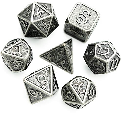 World of Dice Metallwürfel-Set Drachenwürfel - Eisen - Pen & Paper Würfel-Set aus Metall, 7-teiliges polyedrisches Set, für Dungeons and Dragons, DSA, Cthulhu, UVM.