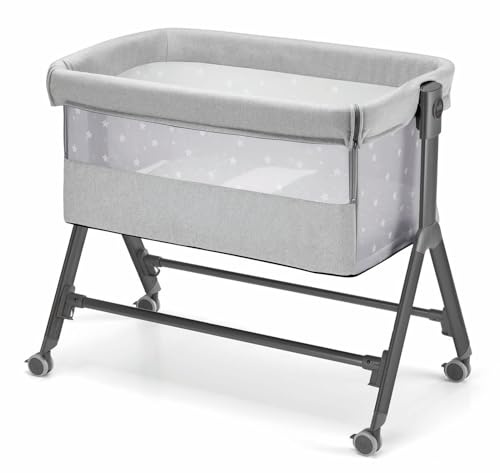 Sempreconte Air Baby Beistellbett Babywiege bis 9 kg Grau | Atmungsaktives Co-Sleeper-Bett (bis 9 kg) in Grau mit 4 Netzseiten, 8-fach Höhe, Anti-Reflux & Plagiozephalie-Kissen.