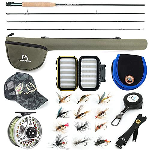 sprinton Maximumcatch Extreme Fliegenrute Combo 3/5/6/8 wt Fliegenrute und Fliegenrolle Outfit mit Zubehör (Extreme Combo, 8'4'' 3wt Rute mit ECO Rolle)