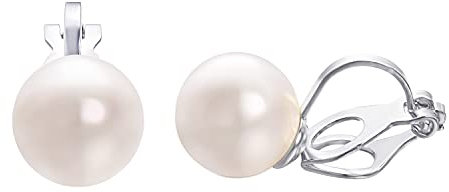Vissen 10 mm perla chapada en oro/oro rosa/platino pendientes clips para mujer, orejas sin perforar, chic blanco perla, joyas, pinza de oreja, Platino, Perla, Perlas artificiales