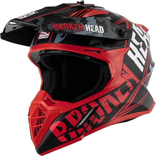 Broken Head Squadron Rebelution Camouflage Rot Motorradhelm - Leichter MX-Helm für Supermoto, Motocross & Quad mit DD- & Ratschenverschluss, für Motorradfahrer, Designed in Germany XXL (61-62 cm)