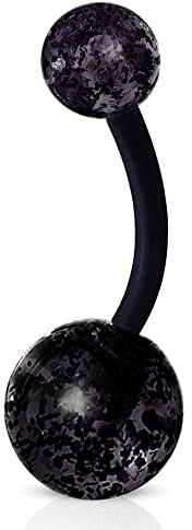 viva-adorno Bauchnabel Piercing Banane Barbell flexibel Kunststoff Glitzer Kugeln Acryl Z319, schwarz