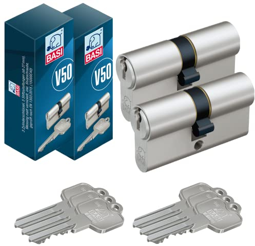 BASI | 2er SET V50 Profil-Doppelzylinder 35/35 mm | Gleichschließend | Profilzylinder | Türzylinder Schließzylinder für Hauseingangstüren Wohneingangstüren | Zylinderschloss mit 3 Schlüsseln