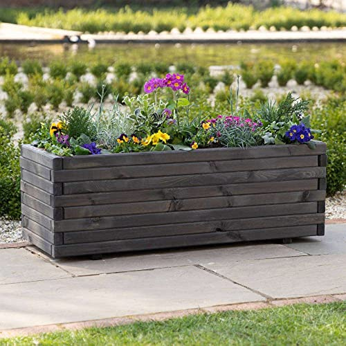Primrose Pine Raised Flower Bed Trough Outdoor Planter in Grey Small 70cm x 40cm (27.5in x 15.75in)