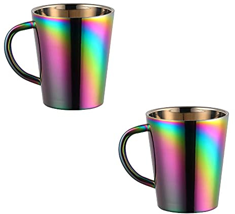 TUPMFG Farbig Kaffeetassen 2er Set, 300ml Edelstahl Kaffeebecher, Doppelwandig Trinkbecher mit Henkel, Spülmaschinenfest