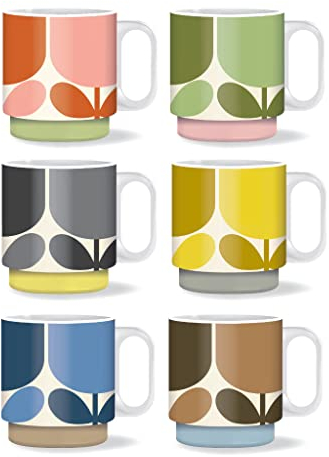 Orla Kiely Set of 6 Stacking Mugs Block Flower Multicoloured