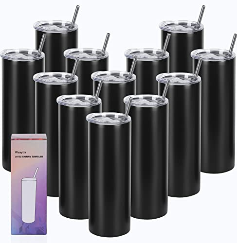 12 Pack 20 Oz Straight Skinny Tumblers,Individually Gift Boxed Stainless Steel Slim Skinny Tumbler Set Bulk, 20 Oz Insulated Slim Thin Travel Tumbler Cup for Diy, Black