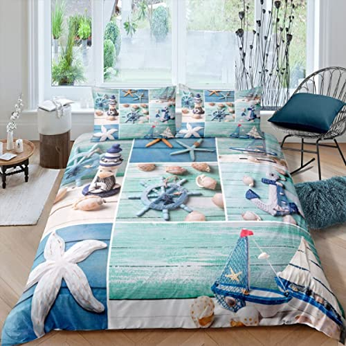 NDXRWDZR Bettwäsche 155x220 Blauer Anker Bettwäsche-Set mit Reißverschluss Schließung Bettbezug für Kinder Jungs Weicher Atmungsaktive Mikrofaser Bettwäsche + 2 Kopfkissenbezug 80x80 cm