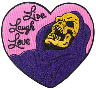 ulricar Live Laugh Love Heart Patch Skeleton Applique Iron On Sew On Skull Heart Patch Sticker for Jackets Jeans Pants Backpacks Clothes, Multicolor, WJH-YF5