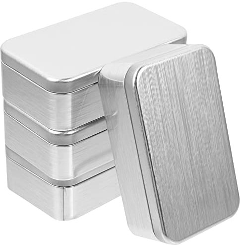 DOITOOL Munitionskiste 4 Leere Metalldosen mit Deckel Blechdosen Rechteckige Metalldose mit Deckel für Leckereien Geschenke Kerzen Gefälligkeiten Kunsthandwerk (Silber) Seifendose