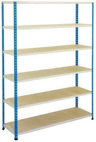 Horison Industries Medium Duty Industrial Shelving Unit for Storage - Garage Storage - Racking for Shed and Van - Metal Shelving with 6 Tier Chipboard Shelves in Blue/grey -1980x1220x380mm