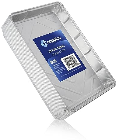 Coppice Bandejas de Aluminio para Hornear, Asar, Parrilla, Barbacoa y Conservación de Alimentos | Apto para Horno, Microondas y Congelador | 32 x 20 x 3 cm (Pack de 20)