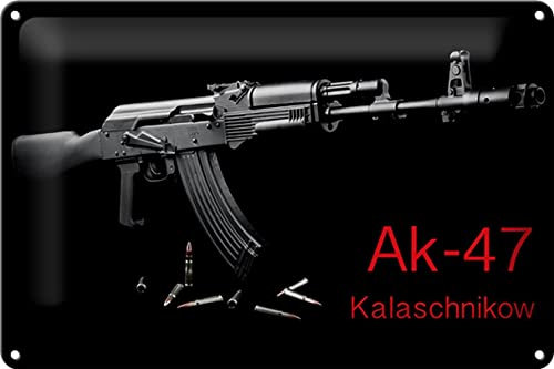 FEMER Blechschild Gewehr 30x20 cm AK-47 Kalaschnikow Metall Deko Schild tin Sign
