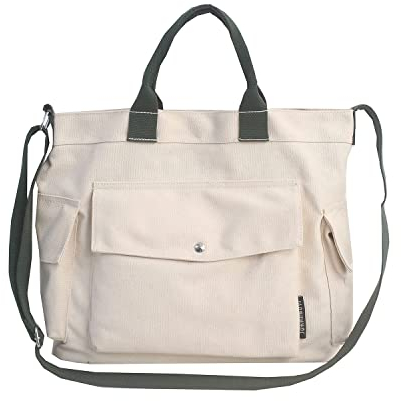 DWDC Bolso de mano de lona, bolso cruzado de lona informal para hombres y mujeres, bolsos de hombro de lona con múltiples bolsillos para la escuela, compras, viajes de trabajo