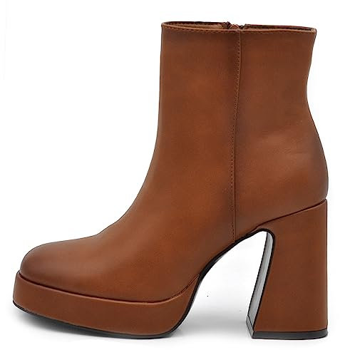 IF Fahion Scarpe Da Donna Tronchetti Stivali Stivaletti Zip Zeppa Platform XG106 Camel N.41