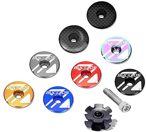 BUCKLOS Bike Headset Top Cap & Star Nut, Aluminum Alloy/Carbon Fiber Fits 1-1/8 Fork Handlebar Stems, Headset Top Cap with Aluminum Screw.