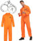 Halloween Prisoner Costume Men Adult with Handcuffs Orange Jumpsuit Costume Men Orange Prison Jumpsuit Men Prisoner Outfit Fancy Dress Up Orange Boiler Suit for Men Convict Costume Men Inmate Costume