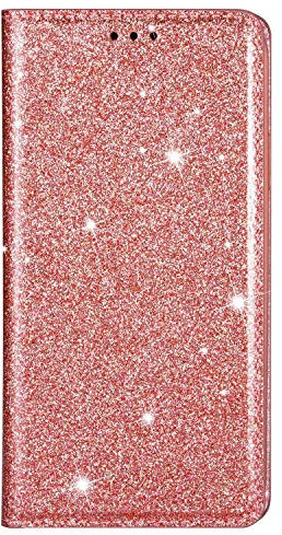 Unichthy For iPhone 11 Case All Glitter Flip Case for Women Solid Sparkly PU Leather Bling Wallet Phone Cover Card Slots Stand Magnetic Closure Shockproof Shell for iPhone 11 Rose Gold