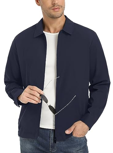EKLENTSON Coat for Men Casual Outdoor Jacket Lightweight Autumn Jackets Slim Fit Thin Outwear Sports Windbreaker Navy S