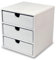 OSCO White Faux Leather 3 Drawer Chest | Small Item Storage | Stackable | Lego Container | Makeup Container | Jewellery Box | Stationery Organiser | Not A4 Size | H18.2 x W17 x D17 cm |