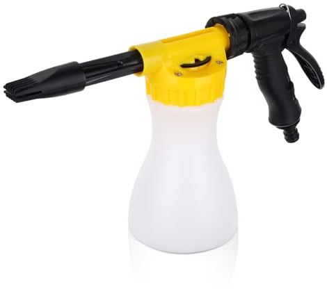 GALAXYER Pistola pulverizadora de espuma de nieve, 900 ml, lanza de espuma ajustable para limpieza de coche, herramienta de riego de jardín, manguera universal de jardín, pulverizador de espuma para