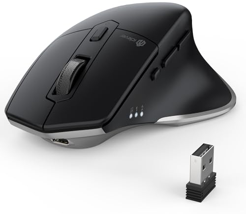 iClever Mouse wireless Bluetooth ricaricabile, mouse wireless ergonomico senza fili per computer portatile, Mac OS, Android, Windows, argento e nero