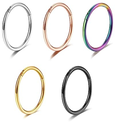 Lantine 5 Stück Nasenpiercing Ring Dünn Scharnier 316L Chirurgenstahl Segmentring Clicker Knorpel Piercing 6mm 20G Nostril Piercing Forward Helix Piercing Schmuck