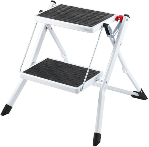 VEVOR Haushaltsleiter 500x480x450mm Trittleiter faltbar aus Stahl Stehleiter 2 Stufe Stufenleiter 150kg Tragfähigkeit Klapptritt Doppelstufenleiter 445mm hoch Küchenleiter Rutschfest Tritthocker