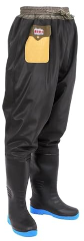 Stivali A Coscia Da Pesca Trampolieri da uomo con coulisse, stivali da trampolieri da caccia invernali da pesca caldi, suola Oxford antiscivolo in PVC (Color : Black, Size : 44 EU)