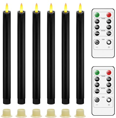AiiBowy Led Kerzen [6er Set ] Flammenlose Kerze, 24 Stunden Timer Funktion mit Fernbedienung, Batteriebetriebene mit 3D Flamme, Led Fensterkerzen, Led Stabkerzen Home Deko Weihnachten Party (Schwarz)