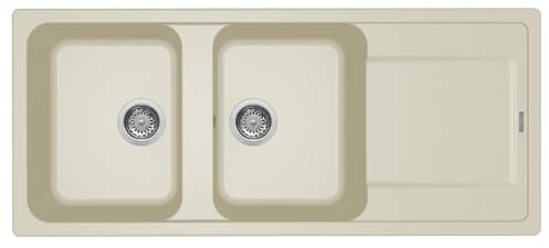 Elleci Lavello Incasso 2 vasche 116×50 Life 500 Granitek Bianco Antico LG250062
