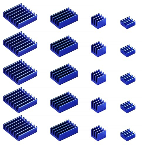 VooGenzek 20 Stücke Kühlrippen Aluminium Set Raspberry Pi 4, Raspberry Pi Aluminium Kühlkörper with Heat Conducting Tape, zum Kühlen von Raspberry Pi, Blau