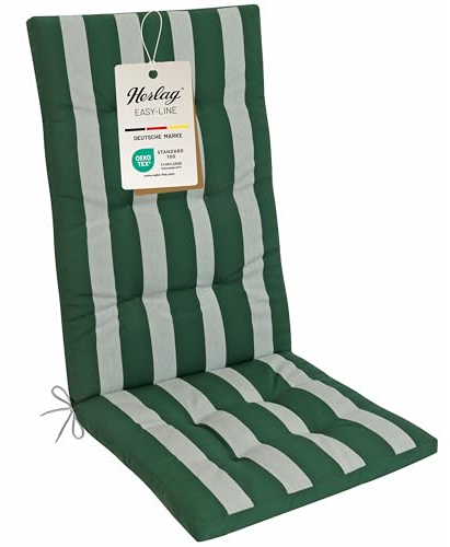 Herlag Hochlehner-Polsterauflage Mia 123x50x5cm | Gestreifte Gartenstuhlauflage | Blockstreifen Auflage für Gartenstühle | Pflegeleichte Easy-Line | Öko Tex 100 | 1 Polster | Grün-Gestreift