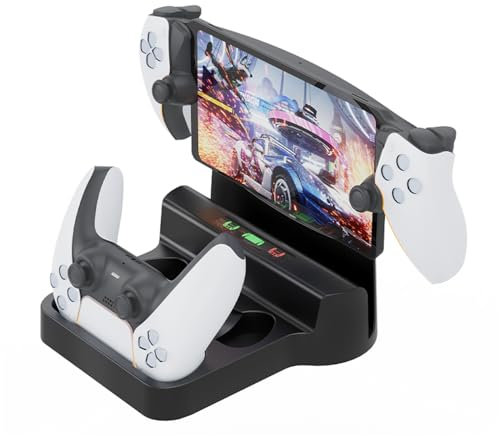 Soporte de Carga para PS Portal para PS5/PS5 Elite -Controller,Estación de Carga Base de Almacenamiento para Consola de Juegos y Mando Doble,Cargador portátil para Juegos (Negro)