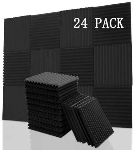 24 Stück Schallschutzplatten, Akustikschaumplatten, 30 x 30 x 2.5 cm Schall Dämmung Noppenschaumstoff Schallabsorber Akkustik Schaumstoffmatte für Tonstudio Büro schaumstoffplatte Schwarz